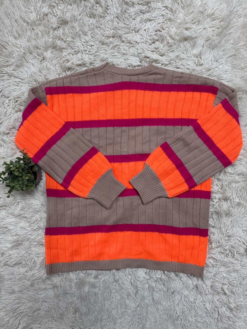 πHPπ Boutique NWOT Striped Knit Open Cardigan π Taupe Neon Orange & Magenta - Picture 4 of 13